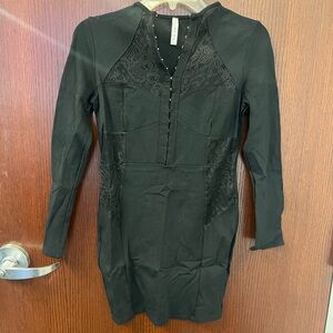 Black Long Sleeve Bodycon Dress with Lace Accents
